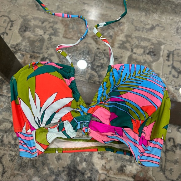 NWT Xhilaration Junior Bikini Top Floral Blue Pink Orange Colorful Deep V-neck L - Picture 3 of 5